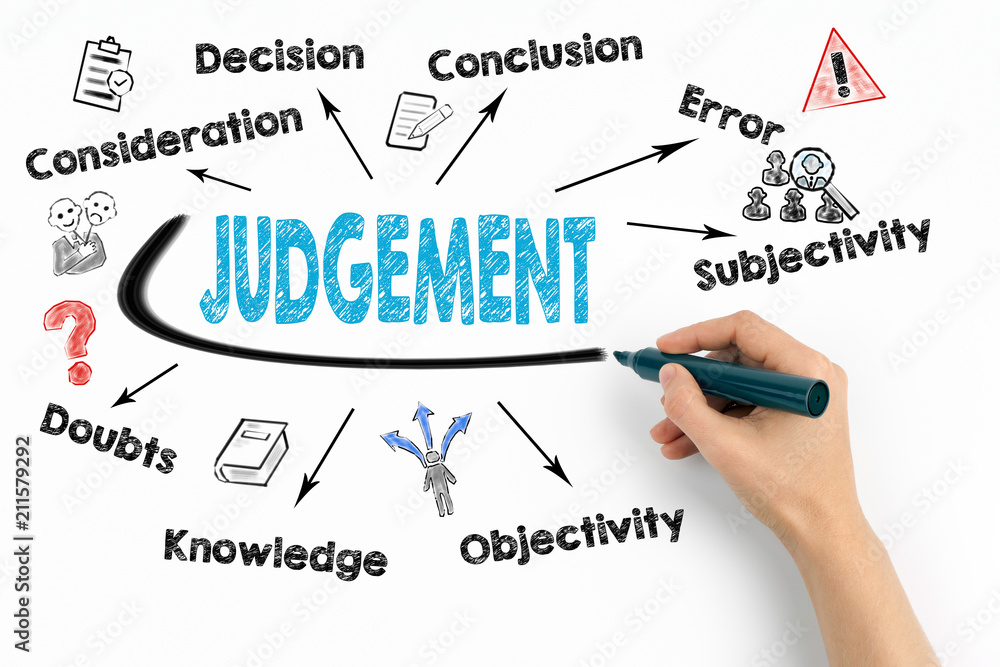 Judgement, Law and justice concept. Chart with keywords and icons on white background Judgement, Law and justice concept. Chart with keywords and icons on white background