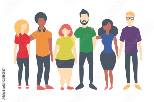 Group of people wearing LGBT flag colors