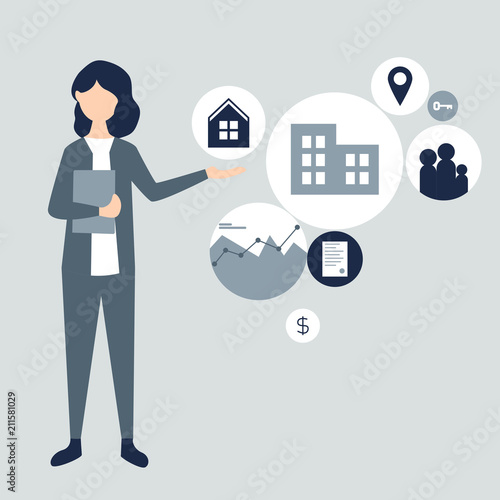 Real estate agent with flat icons