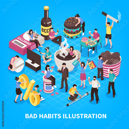 Harmful Habits Isometric Illustration
