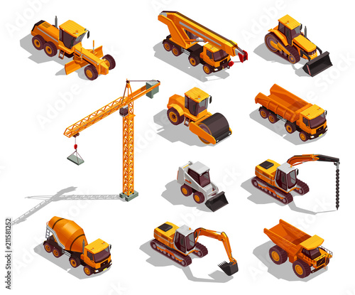 Construction Machinery Isometric Icons