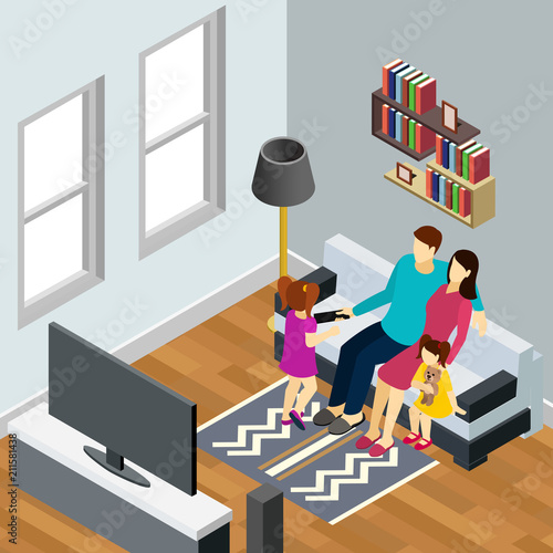 Family Home Isometric Composition 