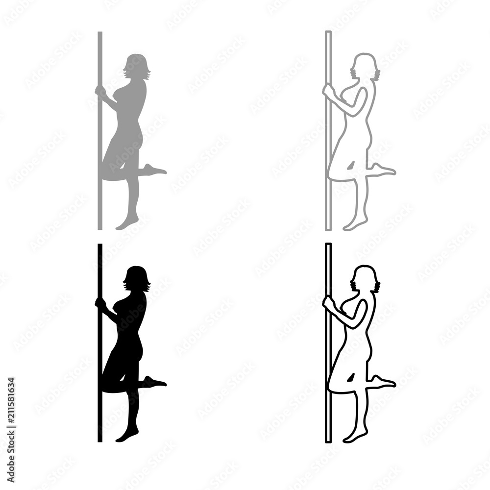 Striptease performer woman on tube icon outline set grey black color Stock  Vector | Adobe Stock