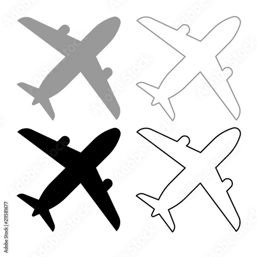 Airplane icon outline set grey black color