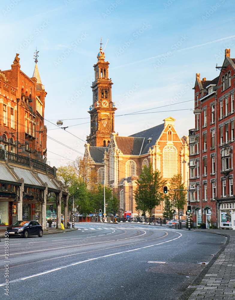 Amsterdam street - Westerkerk Church, Netherlands, Holland, Europe