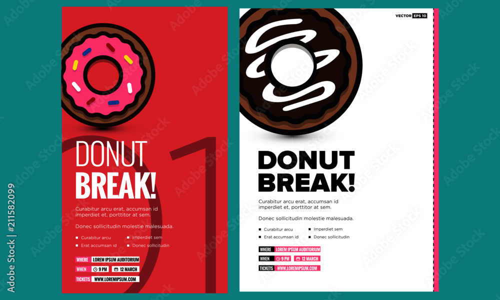 Fototapeta premium Donut Break Poster Design with Date and Time Template