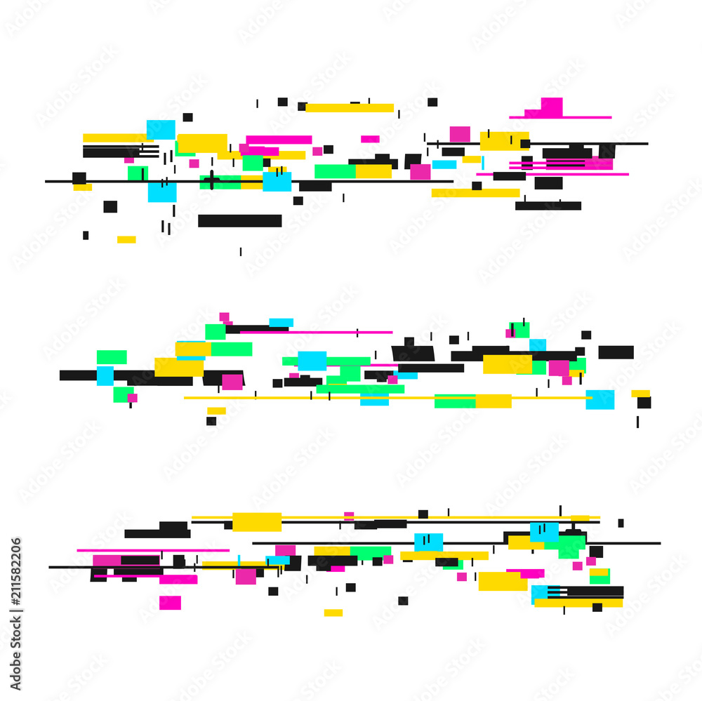 Glitch Style Elements Set. Vector