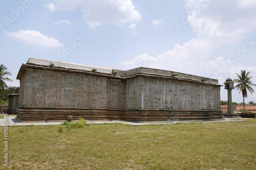 Side view of Shantinatha Basadi and Manastambha in front of it, Basadi Halli jain temple complex, Karnataka