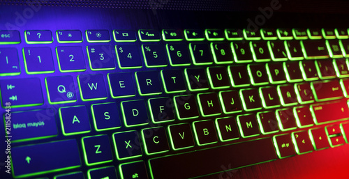 Keyboard Gamer with colorful backlight, modern computer.