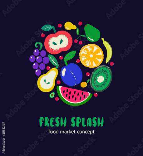 Fresh splash. Fruits circle illustration