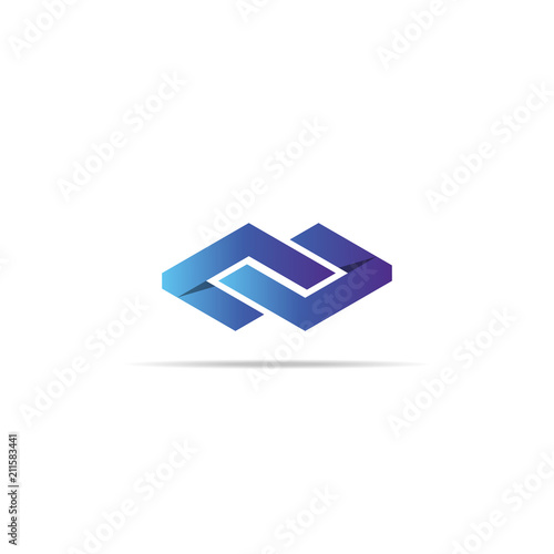 abstract infinity letter NU chain cube logo element concept with gradient color. minimal design symbol vector illustration.