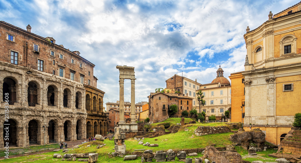  Theatre of Marcellus (Teatro di Marcello)  is an ancient open-air theatre in Rome, Italy. Rome architecture and landmark.
