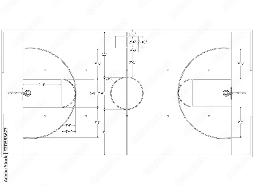 basketball court Architect Blueprint - isolated Stock-Illustration | Adobe  Stock