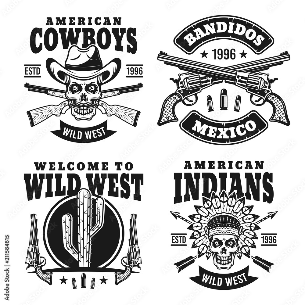 Fototapeta premium Western black vector emblems, badges, labels
