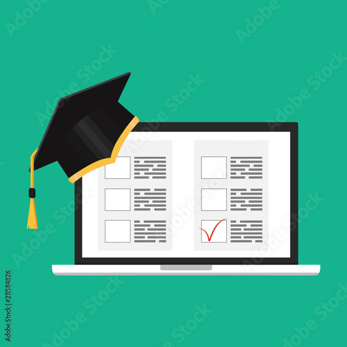 Education. Vector flat illustration. Online exam concept, taking test.