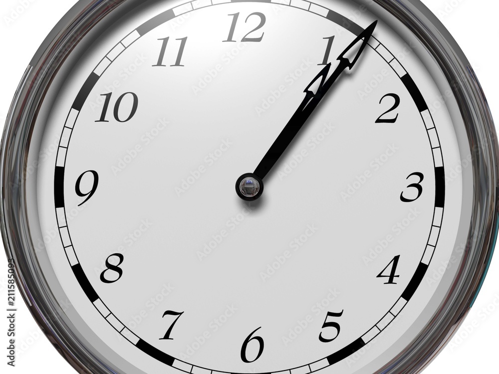 Large clock face with hands that mark the hours on white background Large clock face with hands that mark the hours on white background