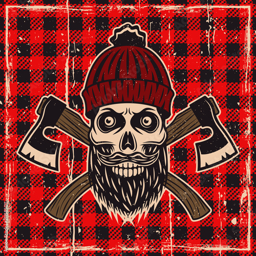 Lumberjack bearded skull vector color illustration