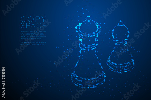 Abstract Geometric Bokeh circle dot pixel pattern Chess King and pawn shape, Business strategy concept design blue color illustration isolated on blue gradient background with copy space, vector