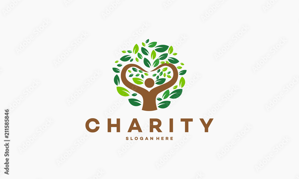 People Charity Logo designs Concept with Tree symbol, Circle Love Tree logo designs vector illustration