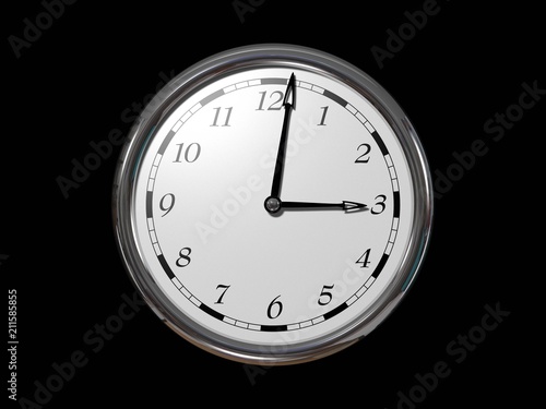 Large clock face with hands that mark the hours on Black background