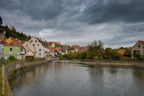 Old city view in fall. Czech krumlov. Traveling through Europe. The city in Czech Republic, sights.