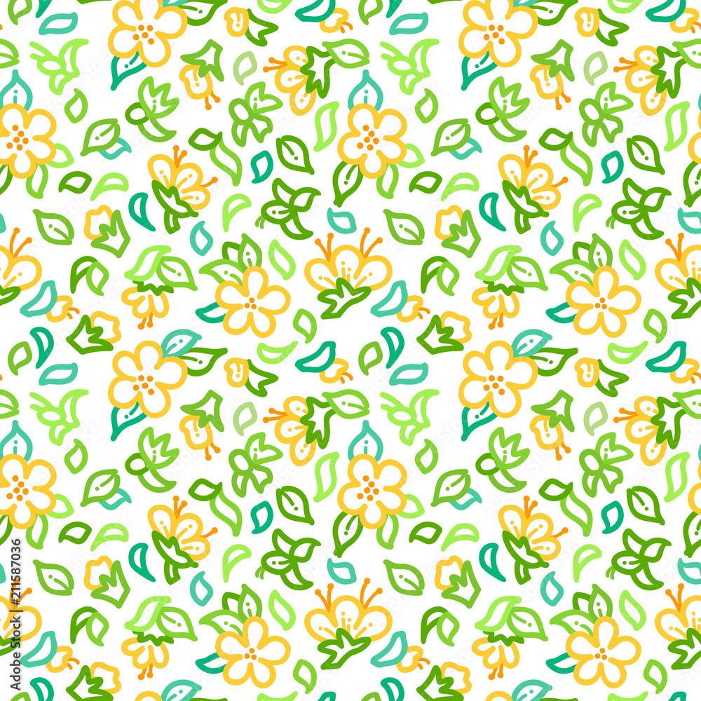 Vector seamless outline floral pattern.