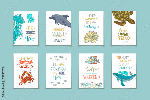 Set of 8 pre-made sea/ocean cards.