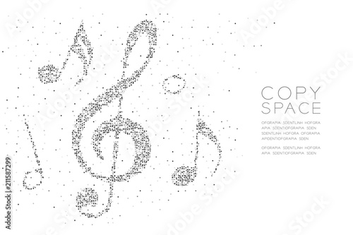 Abstract Geometric Circle dot pixel pattern Music note shape concept design black color illustration on white background with copy space, vector eps 10