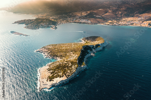Fototapeta Naklejka Na Ścianę i Meble -  Aerial view of an island from south aegean shorelines.