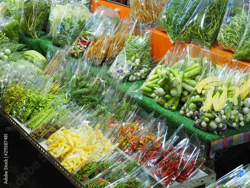 Fresh vegetables in plastic packages For freshness and clean. And look delicious in the packaging concept for sale.