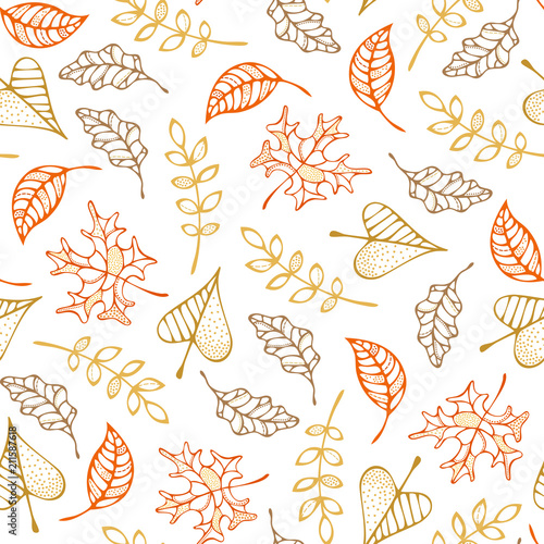 Vector seamless pattern of autumn leaves.