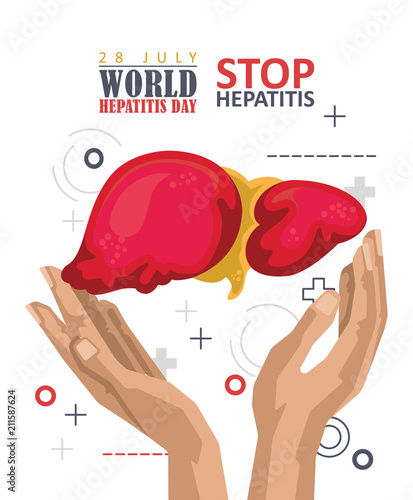 World hepatitis day vector poster in modern flat design on white background. 28 July