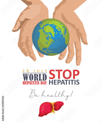 World hepatitis day vector poster in modern flat design on white background. 28 July