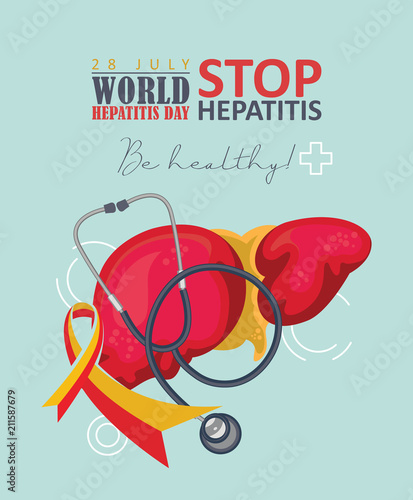 World hepatitis day vector poster in modern flat design on white background. 28 July