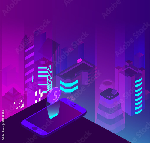 Online currency payment and wallet concept.