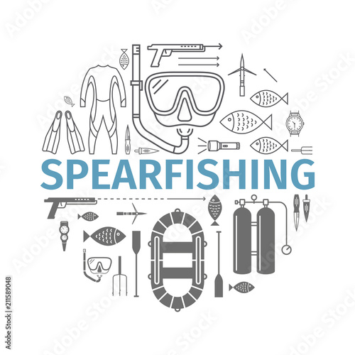 Spearfishing banner. Vector illustration.