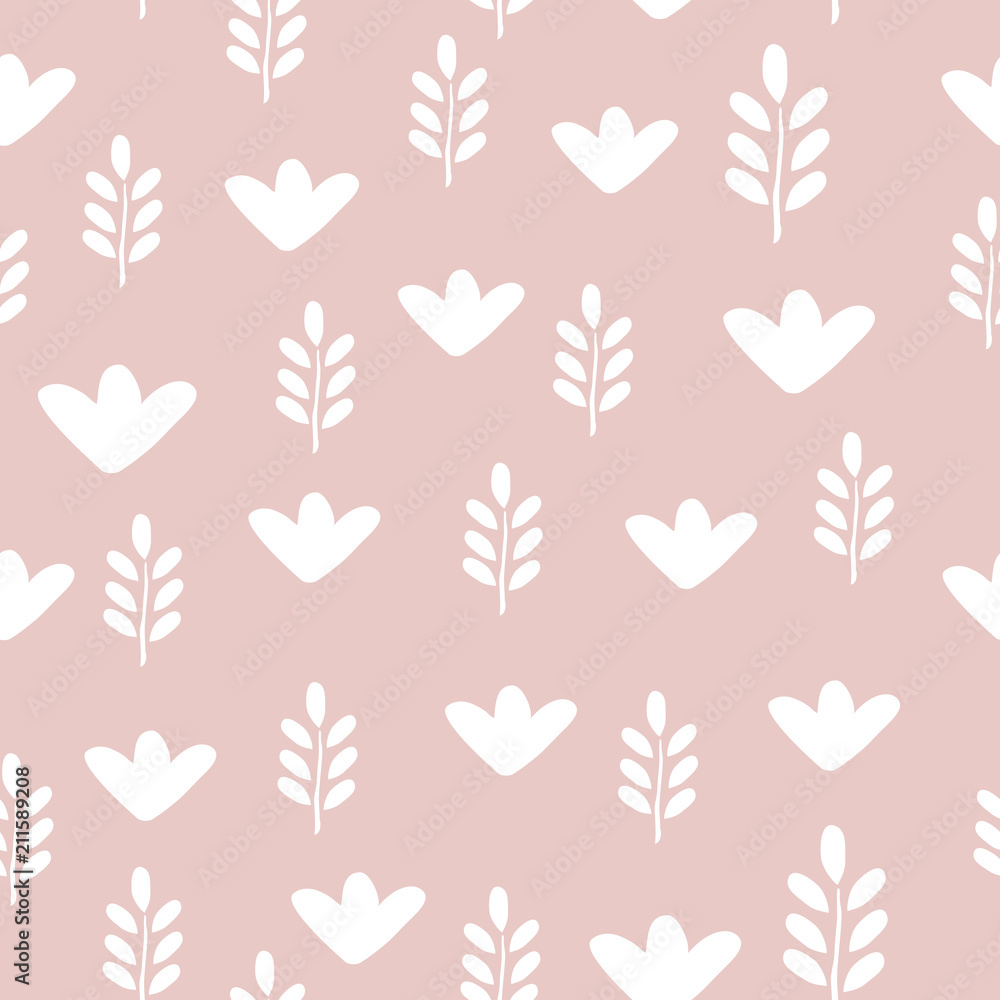 Vector seamless pattern with flower and leaf. Beautiful background in pastel color. Can be used for gingham background, cover, print on tile, web, banners, wallpaper, wrapping paper, corporate identit