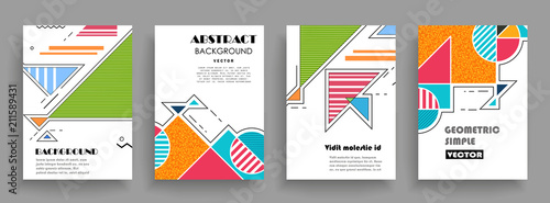 Covers templates set with graphic geometric elements. Applicable for brochures, posters, covers and banners. Vector illustrations.