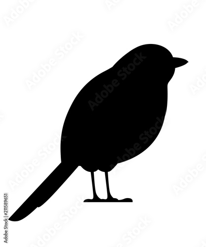 Black silhouette. Titmouse bird. Flat cartoon character design. Black bird icon. Vector illustration isolated on white background