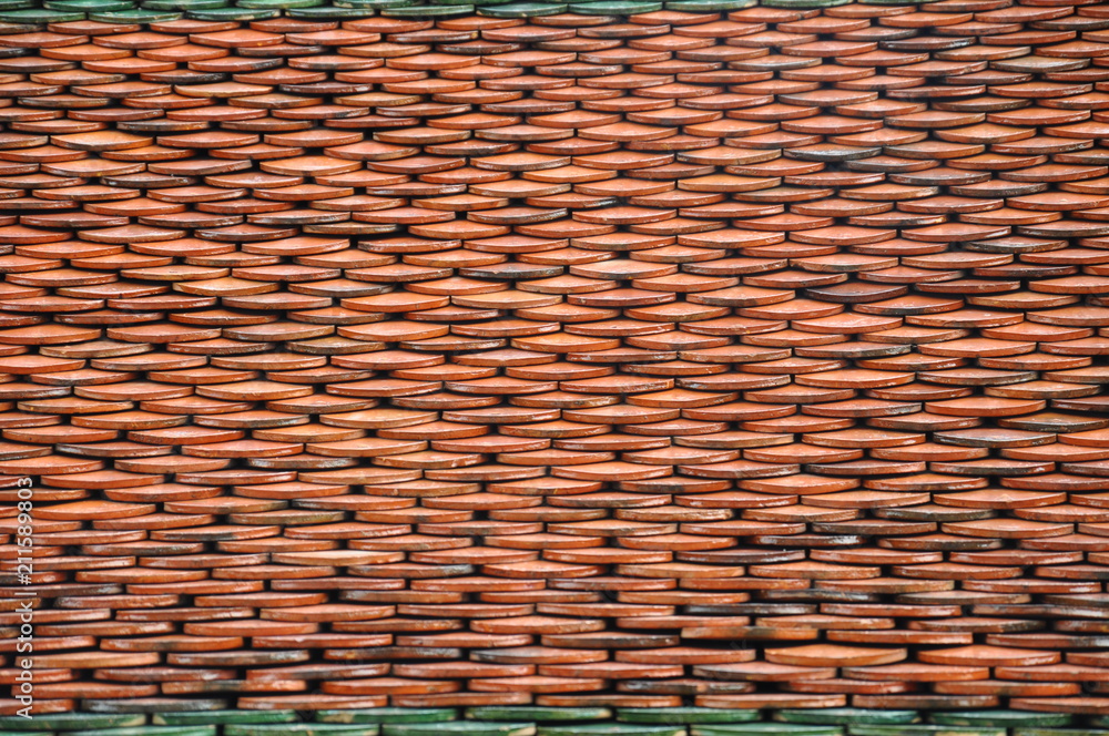 Close up of orange terracotts roof tiles on a temple in Asia Close up of orange terracotts roof tiles on a temple in Asia
