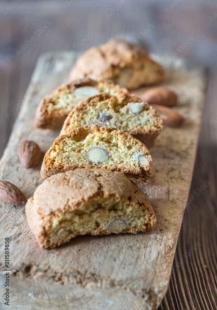 Cantuccini on the wooden board Cantuccini on the wooden board