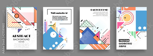 Covers templates set with graphic geometric elements. Applicable for brochures, posters, covers and banners. Vector illustrations.
