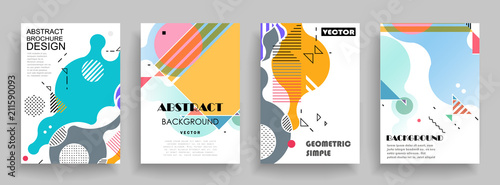 Covers templates set with graphic geometric elements. Applicable for brochures, posters, covers and banners. Vector illustrations.