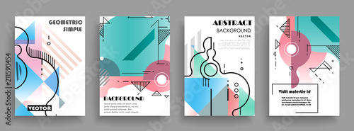 Covers templates set with graphic geometric elements. Applicable for brochures, posters, covers and banners. Vector illustrations.