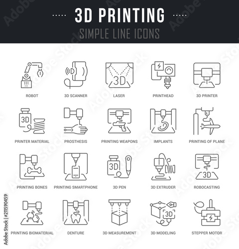 Set Vector Line Icons of 3D Printing.