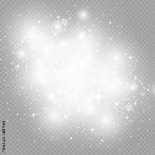 White sparks glitter special light effect. Vector sparkles on transparent background. Sparkling magic dust particles. 