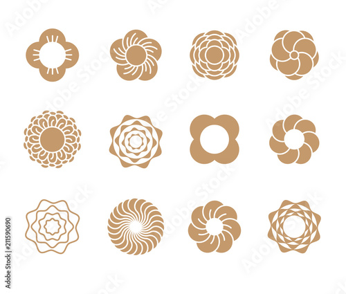 A set of simple geometric elements for decor. Stylized flowers for decoration of postcards, prints, posters