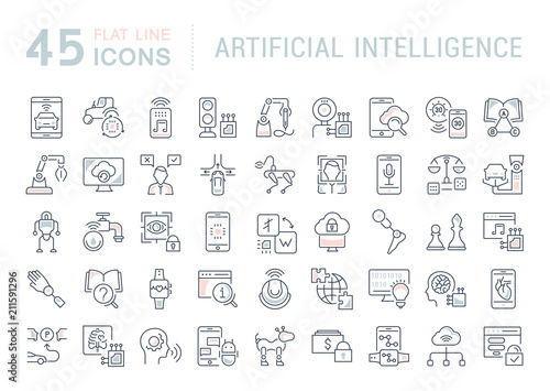 Set Vector Line Icons of Artificial Intelligence.