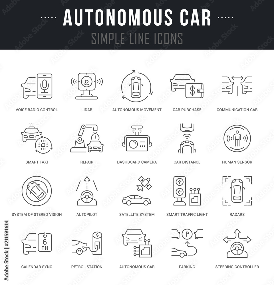 Set Vector Line Icons of Autonomous Car. Set Vector Line Icons of Autonomous Car.