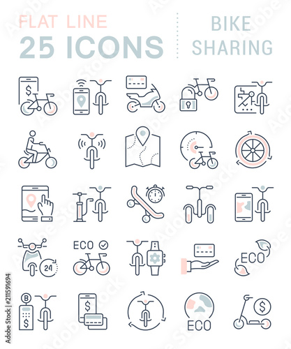 Set Vector Line Icons of Bike Sharing.